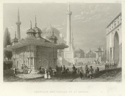 Fontein en Plein van St. Sophia, Constantinopel door William Henry Bartlett