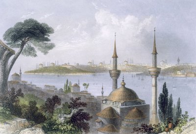 Algemeen uitzicht op Constantinopel vanuit Scutari, c.1850 (gekleurde aquatint) door William Henry Bartlett