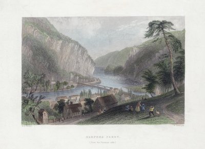 Harpers Ferry (vanaf de Potomac-zijde), uitgegeven 1839 door William Henry Bartlett