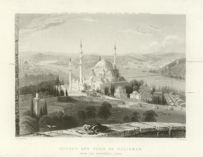 Moskee en Graf van Suleiman, Constantinopel door William Henry Bartlett