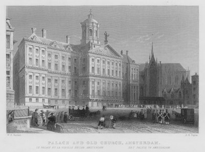 Paleis en oude kerk, Amsterdam (gravure) door William Henry Bartlett