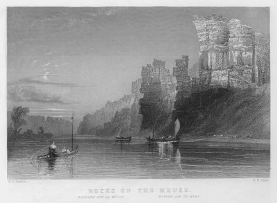 Rotsen aan de Maas (gravure) door William Henry Bartlett