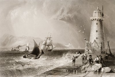 South Wall Lighthouse met Howth Hill in de verte, Dublin, uit 