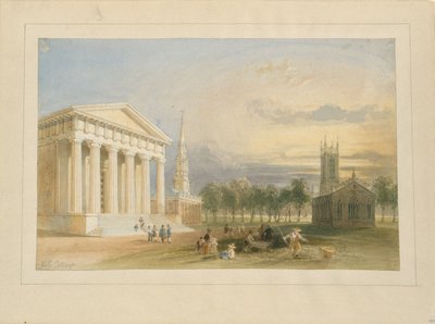 Studie voor Bartletts gezicht op Yale College en het Statehouse door William Henry Bartlett