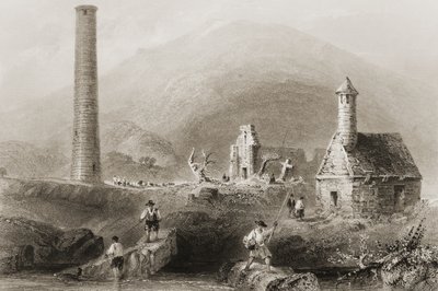De ruïnes van Glendalough, County Wicklow, Ierland, uit 