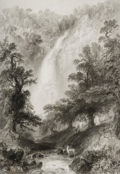 De waterval, Powerscourt, County Wicklow, Ierland, uit 