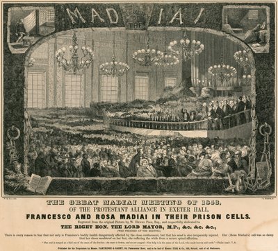 De grote Madiai-bijeenkomst van 1853 van de Protestantse Alliantie in Exeter Hall, Londen door William Henry Fisk