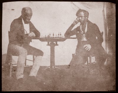 Nicolaas Henneman overweegt zijn zet in een schaakspel, september 1841 door William Henry Fox Talbot