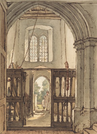 Interieur van de klokkentoren van de kerk van Bushey door William Henry Hunt