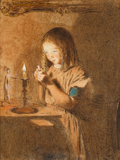 Een naald rijgen: De jonge naaister, ca. 1845 door William Henry Hunt