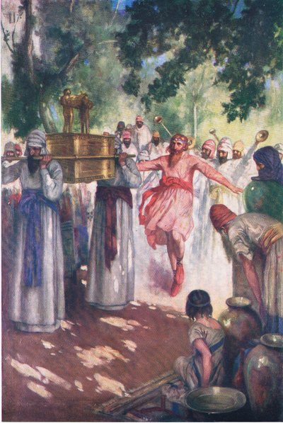 David brengt de Ark naar Jeruzalem, uit Het Bijbel Prentenboek uitgegeven door Thomas Nelson, ca.1950 door William Henry Margetson