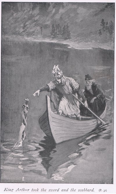 Koning Arthur nam het zwaard en de schede door William Henry Margetson
