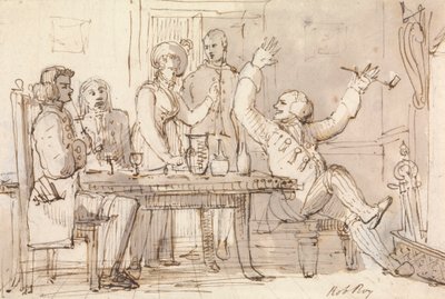 Een illustratie bij Rob Roy: Interieur met een feest dat drinkt door William Henry Pyne