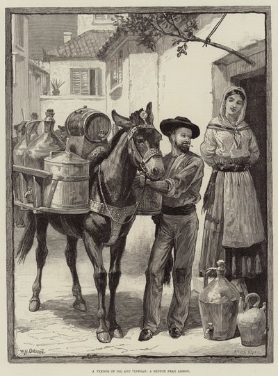 Een verkoper van olie en azijn, een schets nabij Lissabon door William Heysham Overend