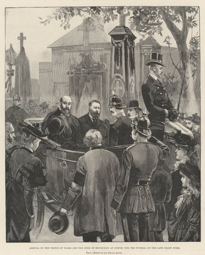 Aankomst van de Prins van Wales en de Hertog van Edinburgh in Coburg voor de begrafenis van de overleden Groothertog door William Heysham Overend