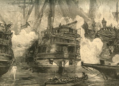 Slag bij Navarino: HMS Asia in gevecht met de schepen van Capitan Bey en Moharram Bey, 1827 door William Heysham Overend