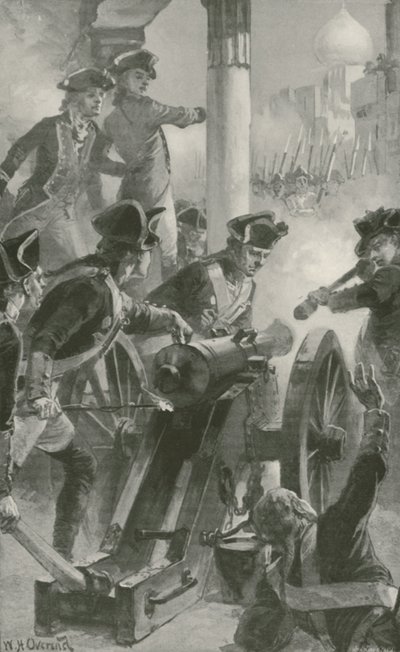 Clive houdt de stad en het fort van Arcot tegen de Fransen en hun bondgenoten door William Heysham Overend
