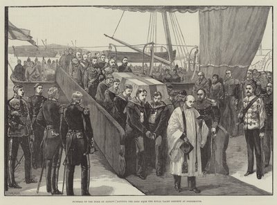 Begrafenis van de Hertog van Albany, het Lichaam aan land brengen van het Koninklijk Jacht Osborne in Portsmouth door William Heysham Overend