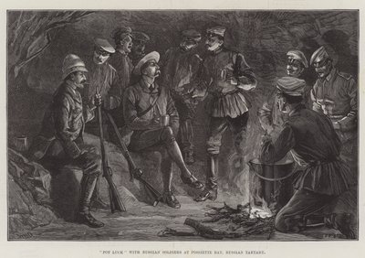 Pot Luck met Russische Soldaten in Possiette Bay, Russisch Tartarye door William Heysham Overend