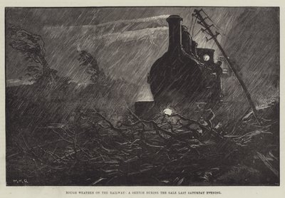 Ruw weer op de spoorweg, een schets tijdens de storm van afgelopen zaterdagavond door William Heysham Overend