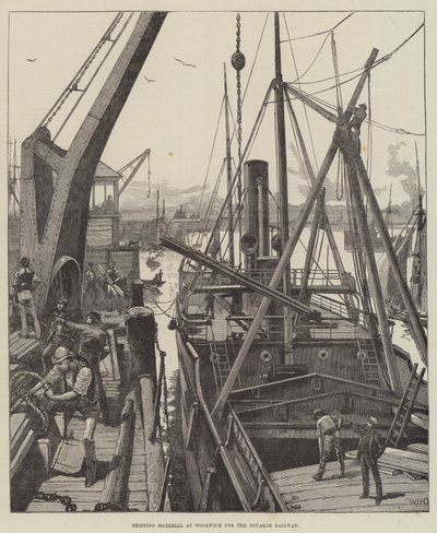 Verzendmateriaal in Woolwich voor de Souakim-spoorweg door William Heysham Overend