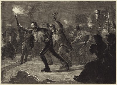 Schaatsen op de Serpentine bij fakkellicht (gravure) door William Heysham Overend
