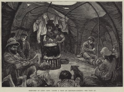 Schetsen van het zigeunerleven, binnen een tent op Mitcham-Common door William Heysham Overend