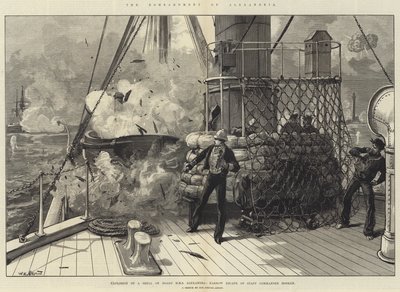 Het Bombardement van Alexandrië, Explosie van een Granaat aan Boord van HMS Alexandria, Nauwe Ontsnapping van Stafcommandant Hosken door William Heysham Overend