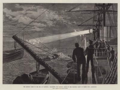 De Britse Vloot in de Zee van Marmara, op zoek naar Torpedoboten met het Elektrische Licht aan Boord van HMS Agincourt door William Heysham Overend