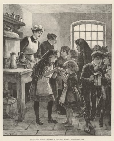 De stakingen in de mijnen, nood in een mijnwerkersdorp, soepuitdeling door William Heysham Overend