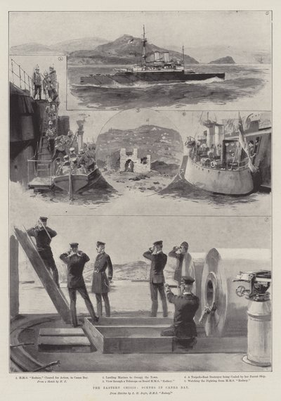 De oostelijke crisis, scènes in Canea Bay door William Heysham Overend