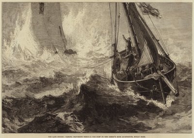 De recente stormen, het doorgeven van voorraden door de branding naar de Bishop