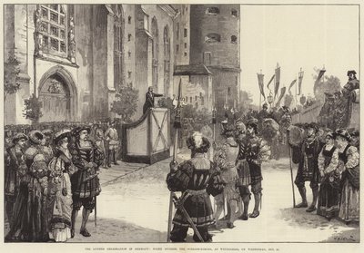 De Luther viering in Duitsland, scène buiten de Schloss-Kirche, in Wittenberg, op woensdag 31 oktober door William Heysham Overend