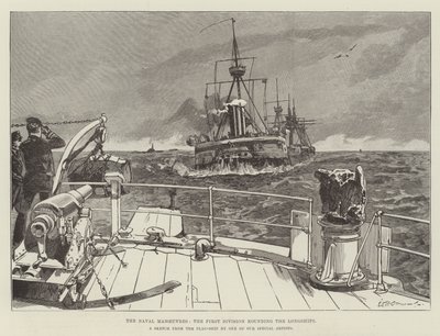 De marine-oefeningen, de eerste divisie rondt de Longships door William Heysham Overend