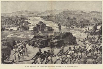 De Nijl expeditie, de stoomboot Nassif-Kheir passeert de eerste poort van de tweede cataract door William Heysham Overend