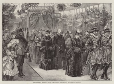 De prins en prinses van Wales in Manchester, processie in het tentoonstellingsgebouw door William Heysham Overend