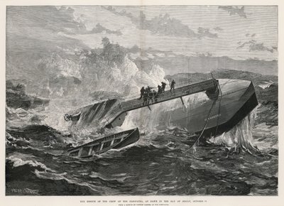 De redding van de bemanning van de Cleopatra, bij zonsopgang in de Golf van Biskaje door William Heysham Overend