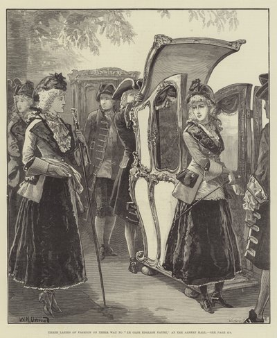 Drie dames van mode op weg naar Ye Olde English Fayre, in de Albert Hall door William Heysham Overend