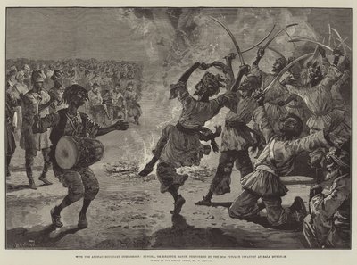 Met de Afghaanse Grenscommissie, Bungra, of Khattuk Dans, uitgevoerd door de 20e Punjaub Infanterie bij Bala Murghab door William Heysham Overend