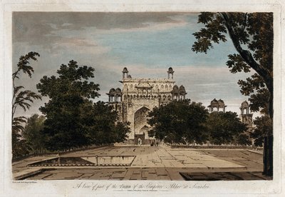 Gezicht op een deel van het graf van keizer Akbar in Secundrii door William Hodges