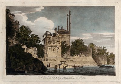 Gezicht op een deel van de stad Benares, aan de Ganges door William Hodges