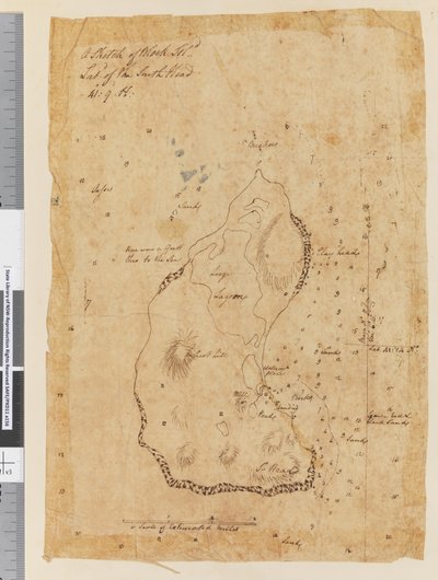 Een Schets van Block Island, breedtegraad van de Zuidkop 41: 9 N door William Hodges