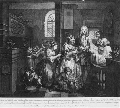 Het Leven van een Losbol, Plaat 5, Getrouwd met een Oude Vrijster door William Hogarth