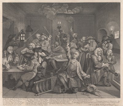 De loopbaan van een losbol, plaat 6: hij gokt door William Hogarth