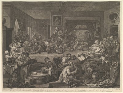 Een verkiezingsfeest, Plaat I: Vier prenten van een verkiezing, 24 februari 1755 door William Hogarth