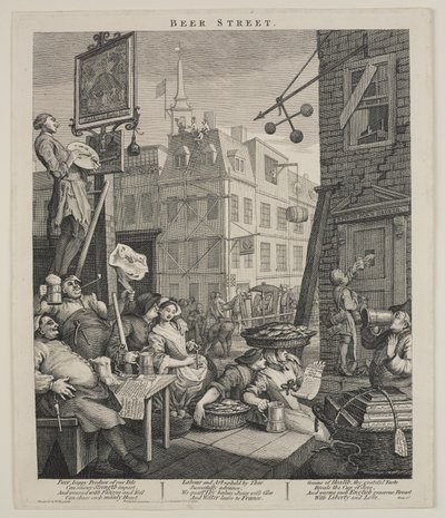 Bierstraat door William Hogarth