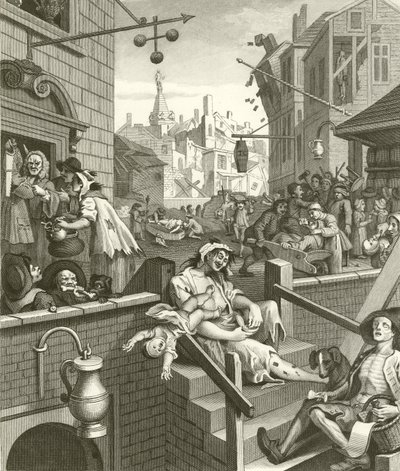 Bierstraat en Ginsteeg door William Hogarth