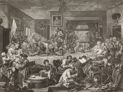 Vier prenten van een verkiezing / De parlementsverkiezingen. Blad 1: Een verkiezingsvermaak door William Hogarth