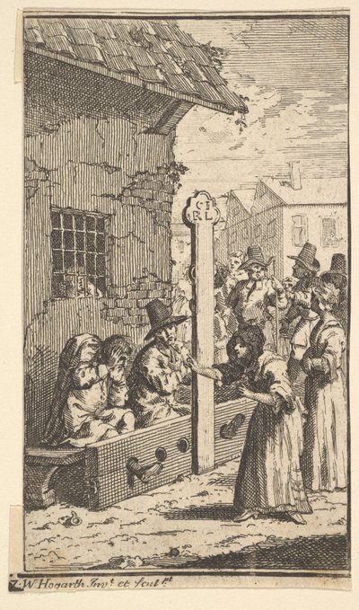 Hudibras in benauwdheid Zeventien kleine illustraties voor Samuel Butlers Hudibras, no..., 1721-26 door William Hogarth