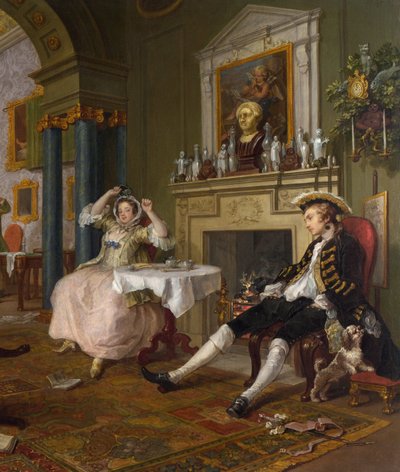 Huwelijk a la Mode: II- De Tete a Tete, ca. 1743 (detail) door William Hogarth